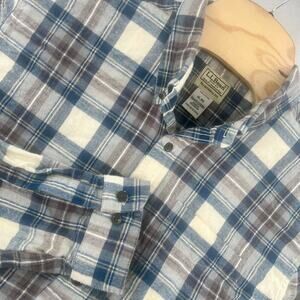 LL Bean Flannel Shirt Men XL Blue Brown Scotch Plaid Traditional Fit Long Sleeve
